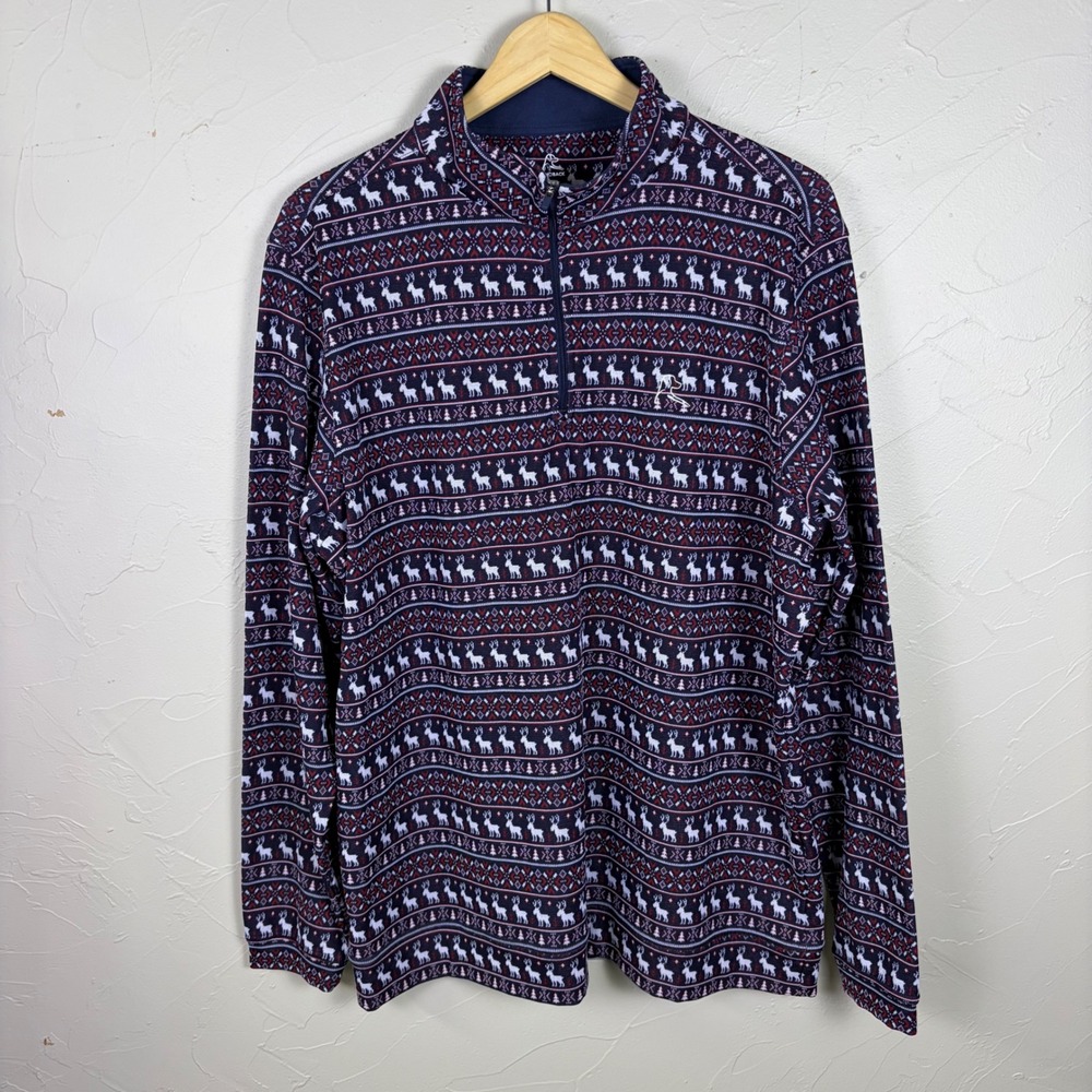 Rhoback 1/4 Zip Golf Pullover Shirt Christmas Fair Isle XL Performance Navy Red